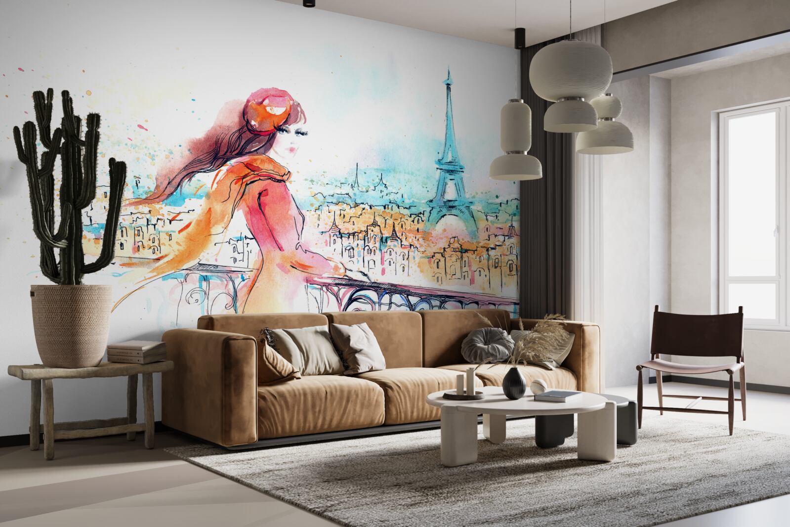 Papier peint Une fille se promène dans une aquarelle de Paris