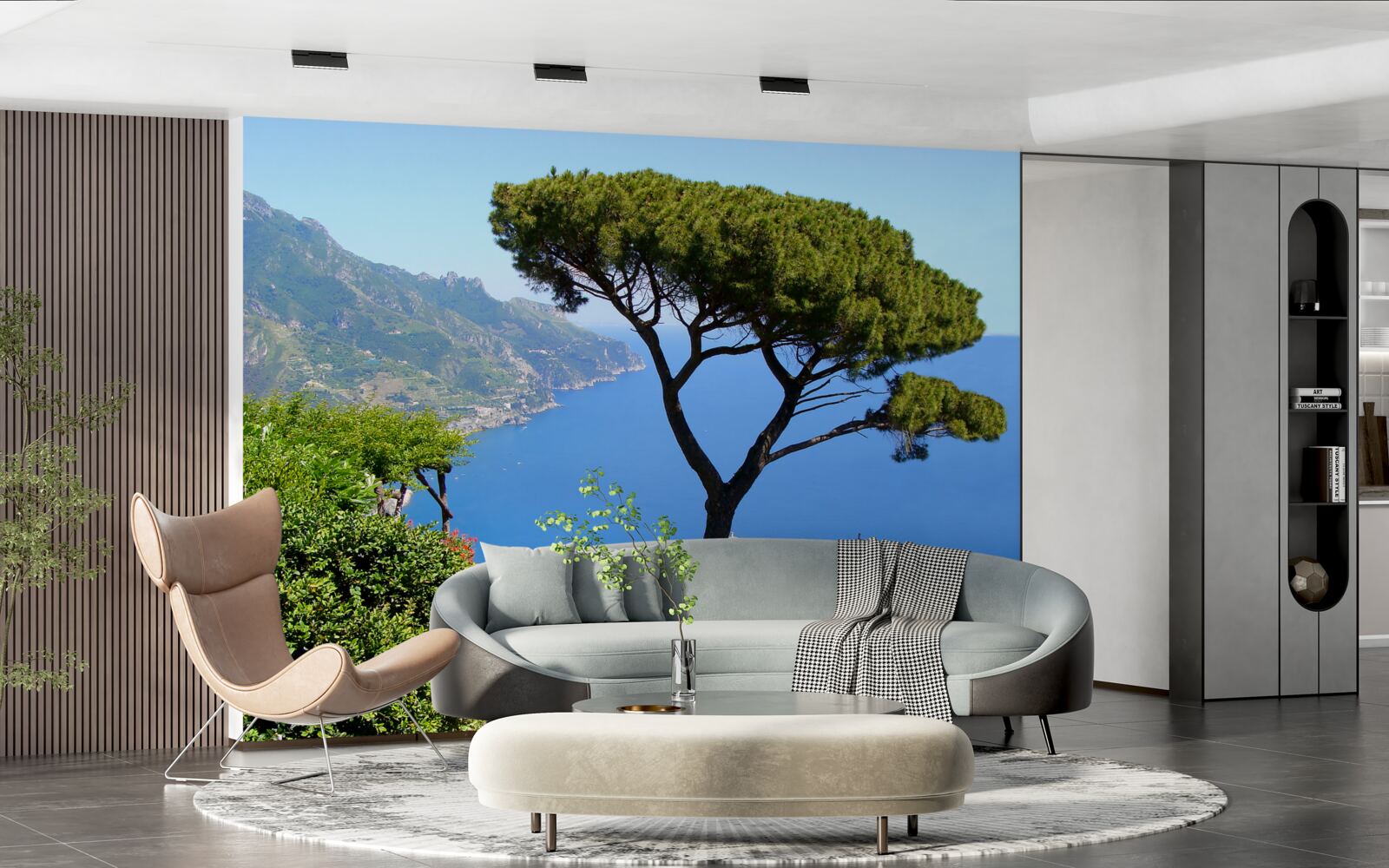 Papier peint un arbre solitaire au bord de la mer