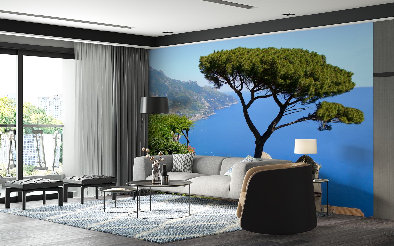 Papier peint un arbre solitaire au bord de la mer