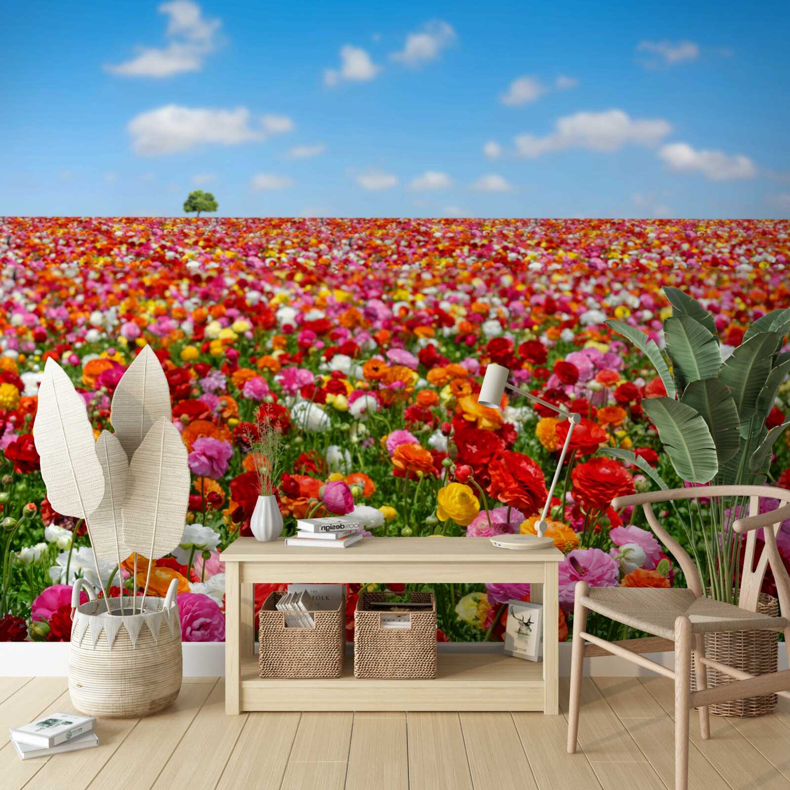 Papier peint une prairie parsemée d'une multitude de fleurs colorées