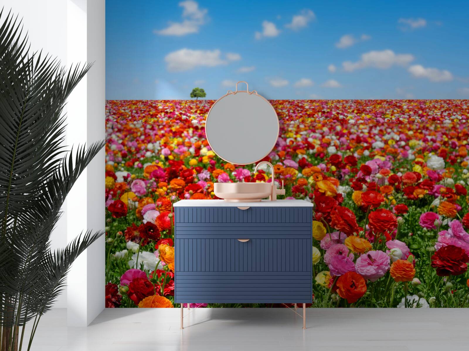 Papier peint une prairie parsemée d'une multitude de fleurs colorées