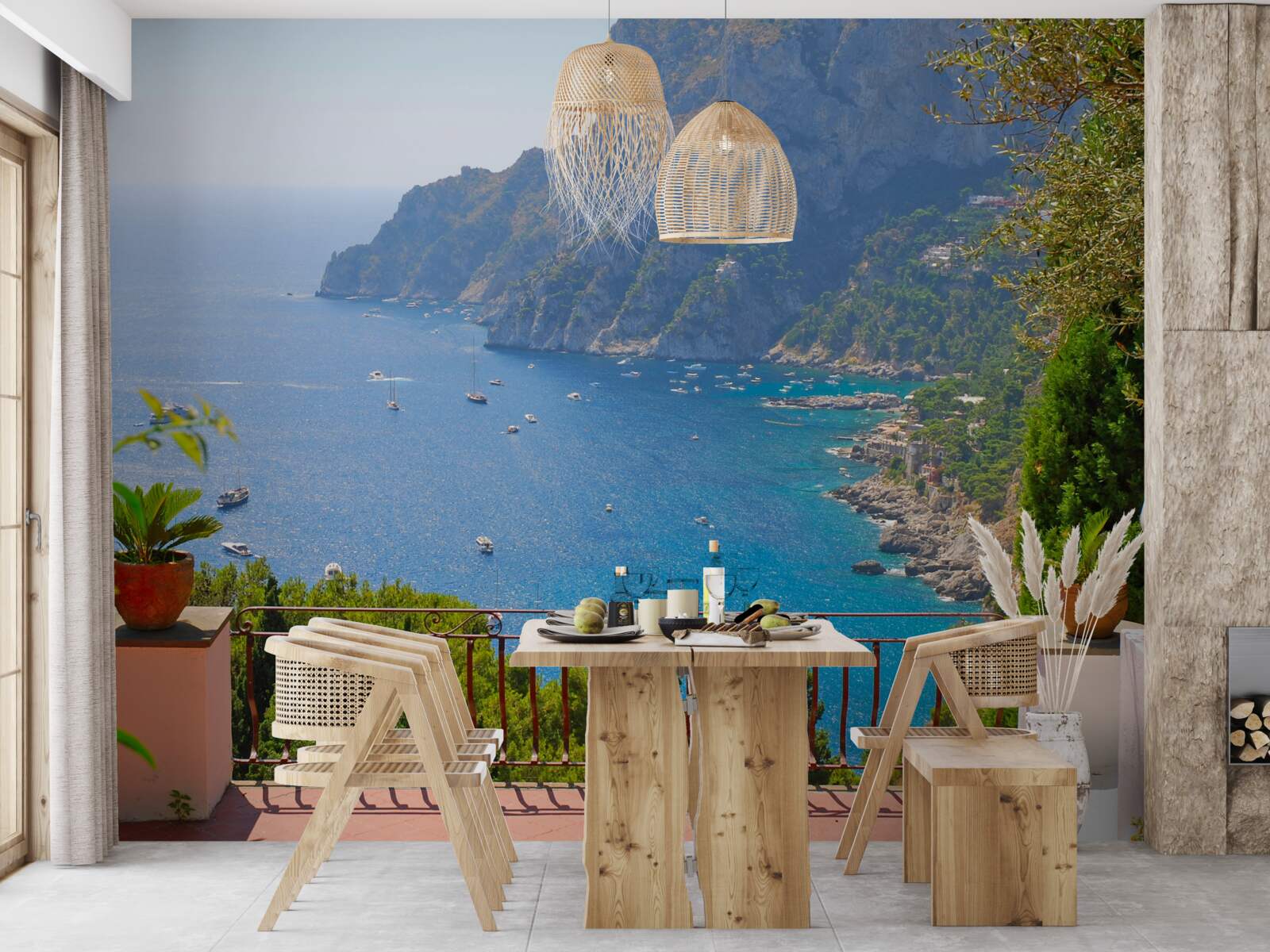 Papier peint terrasse avec balcon et vue sur l'océan