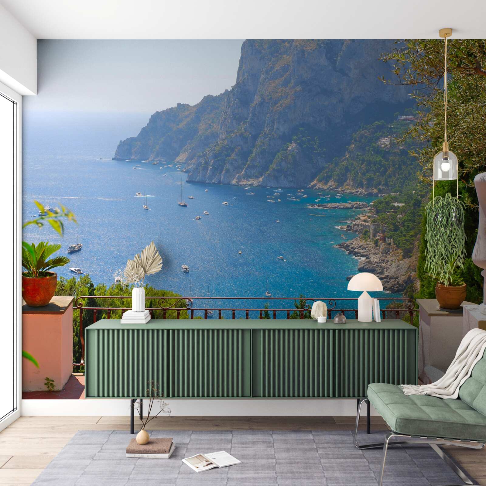 Papier peint terrasse avec balcon et vue sur l'océan