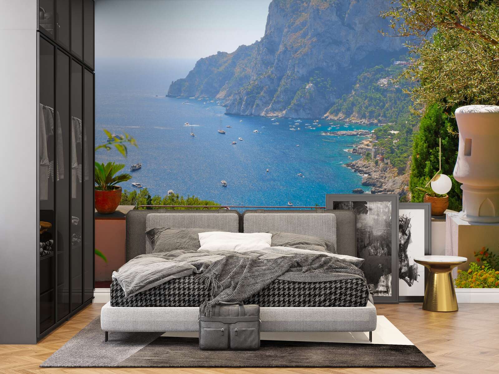 Papier peint terrasse avec balcon et vue sur l'océan