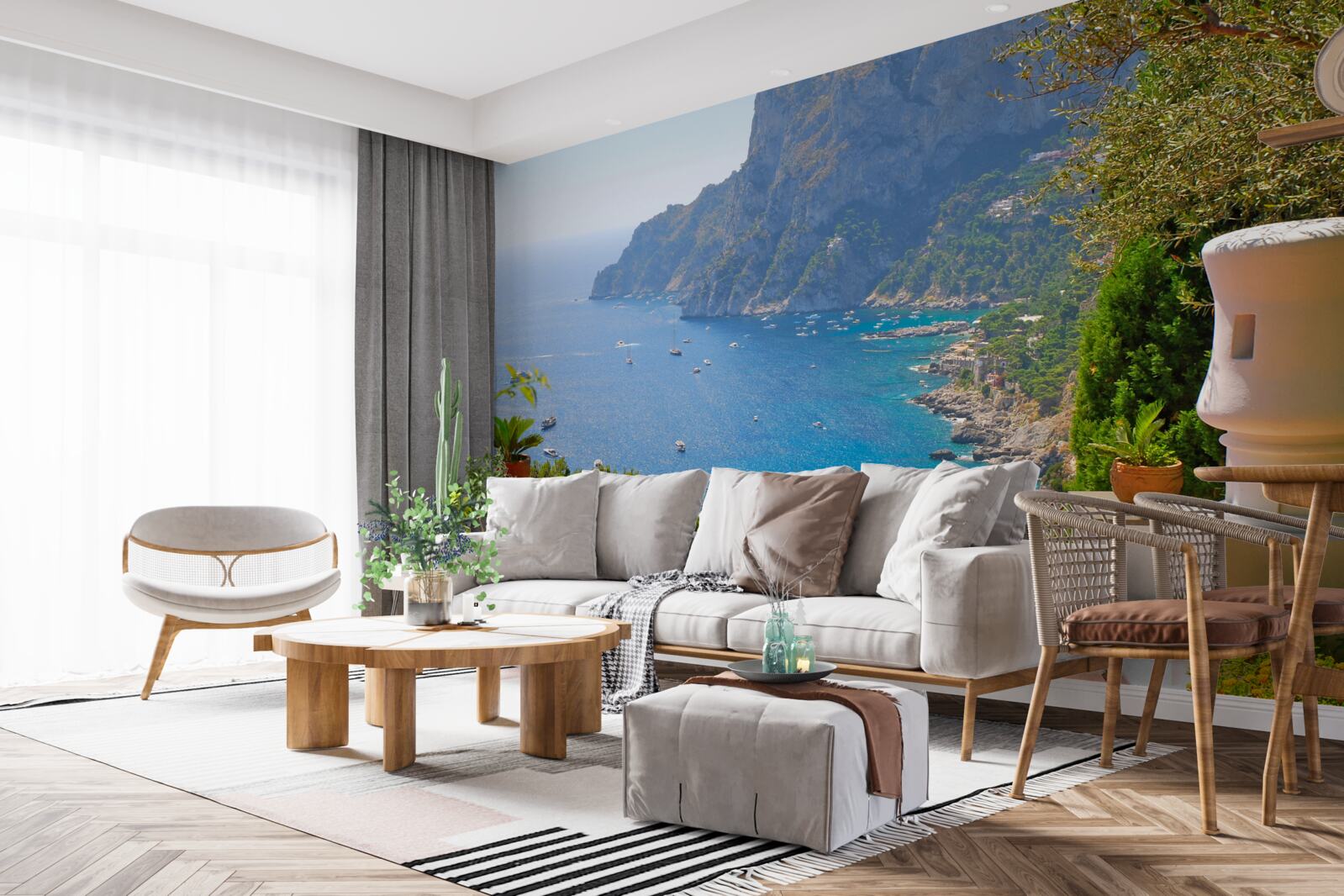 Papier peint terrasse avec balcon et vue sur l'océan