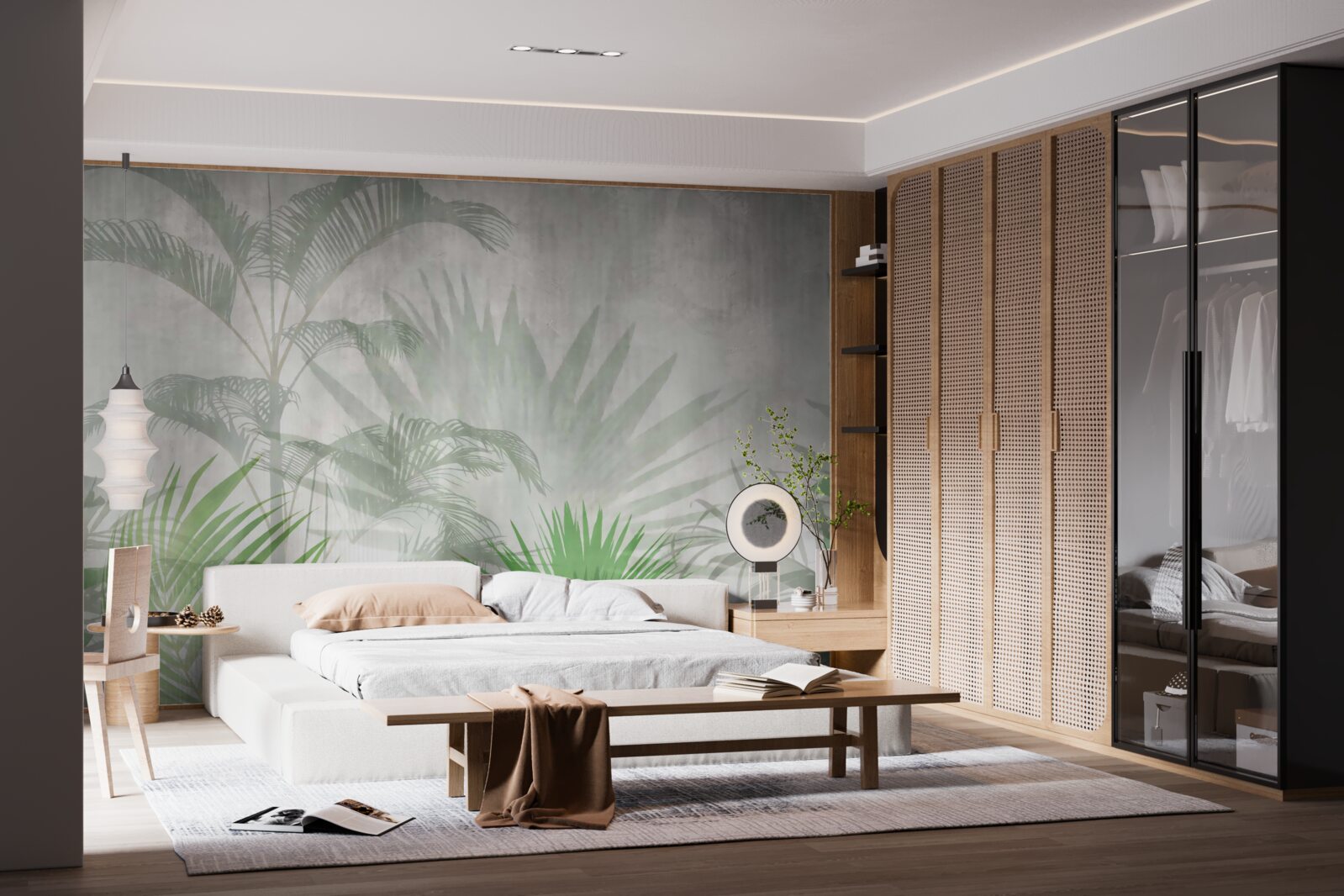 Papier peint fougères tropicales sous la pluie