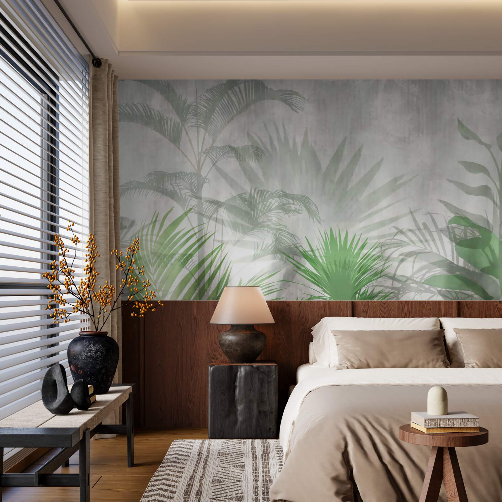 Papier peint fougères tropicales sous la pluie