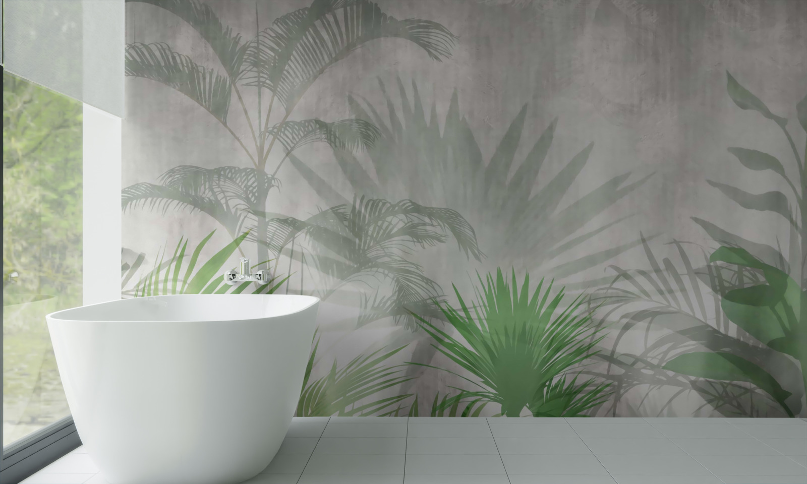 Papier peint fougères tropicales sous la pluie