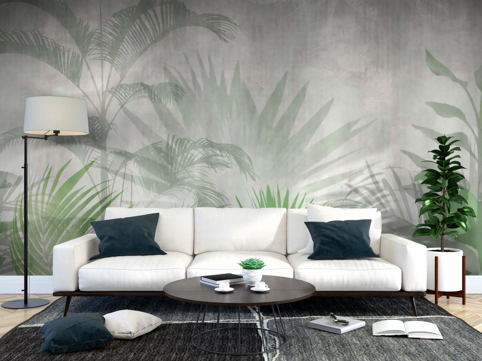 Papier peint fougères tropicales sous la pluie