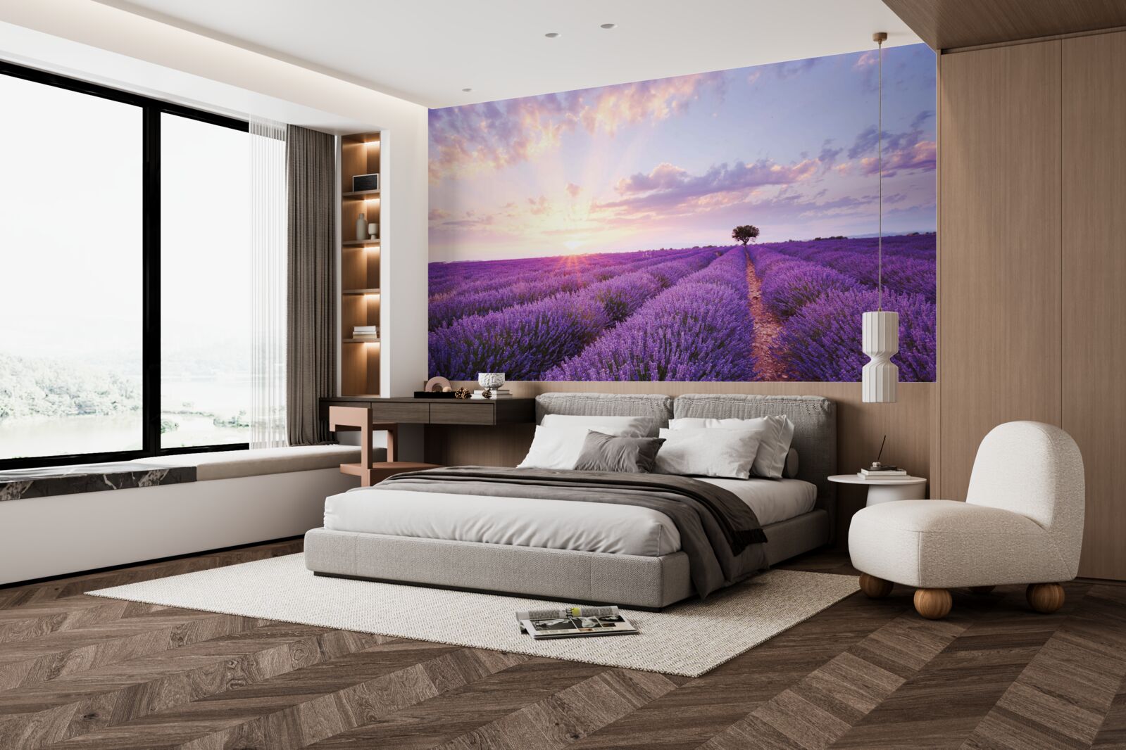 Papier peint un champ de lavande rempli d'arômes