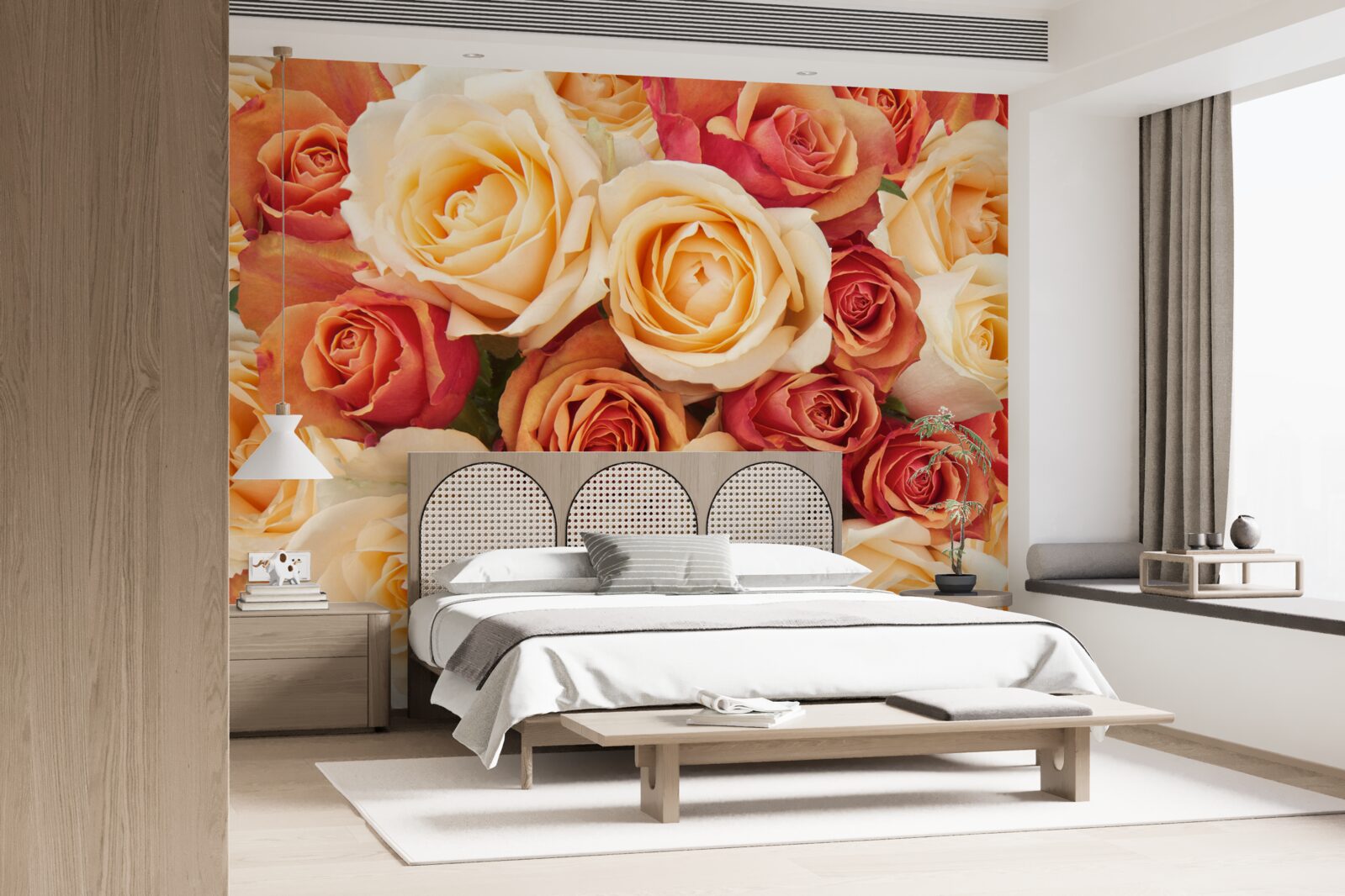 Papier peint des roses aux couleurs douces dans les tons clairs et pêche