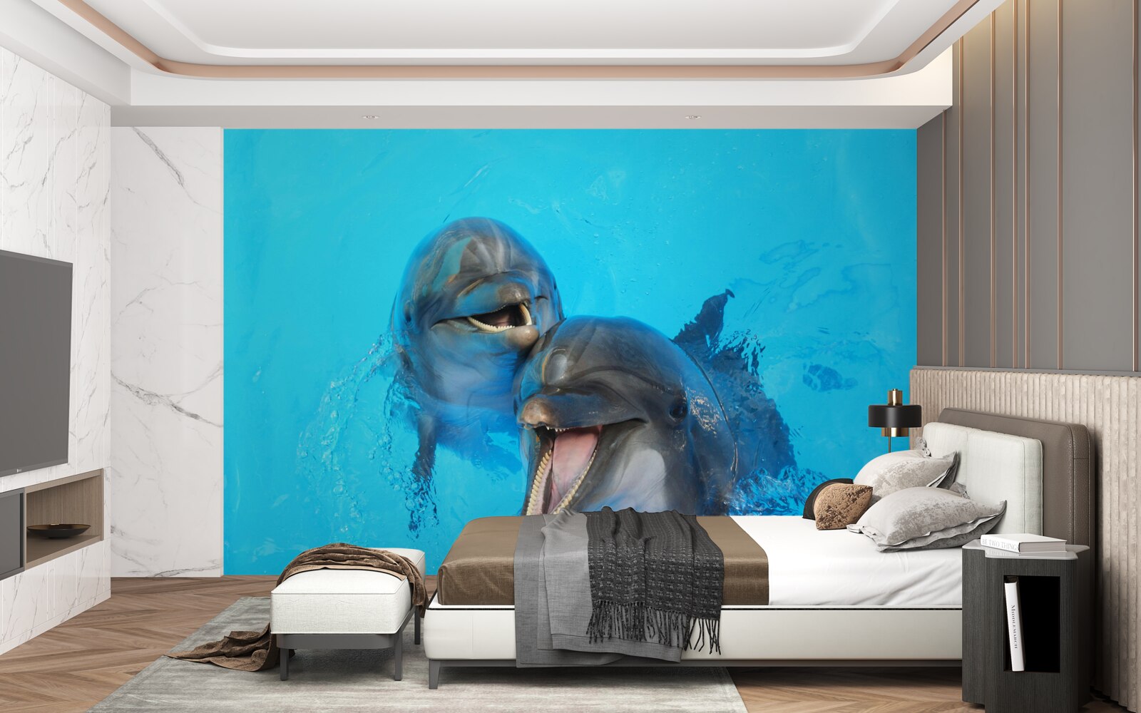 Papier peint deux dauphins souriants