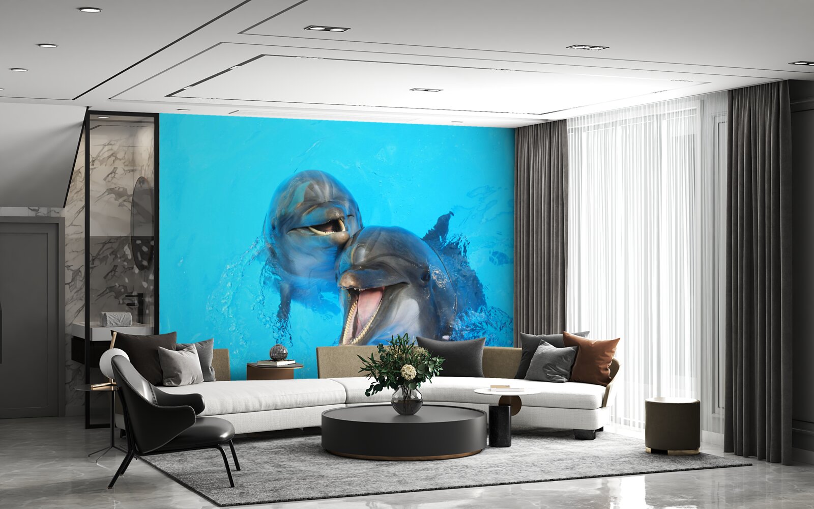 Papier peint deux dauphins souriants