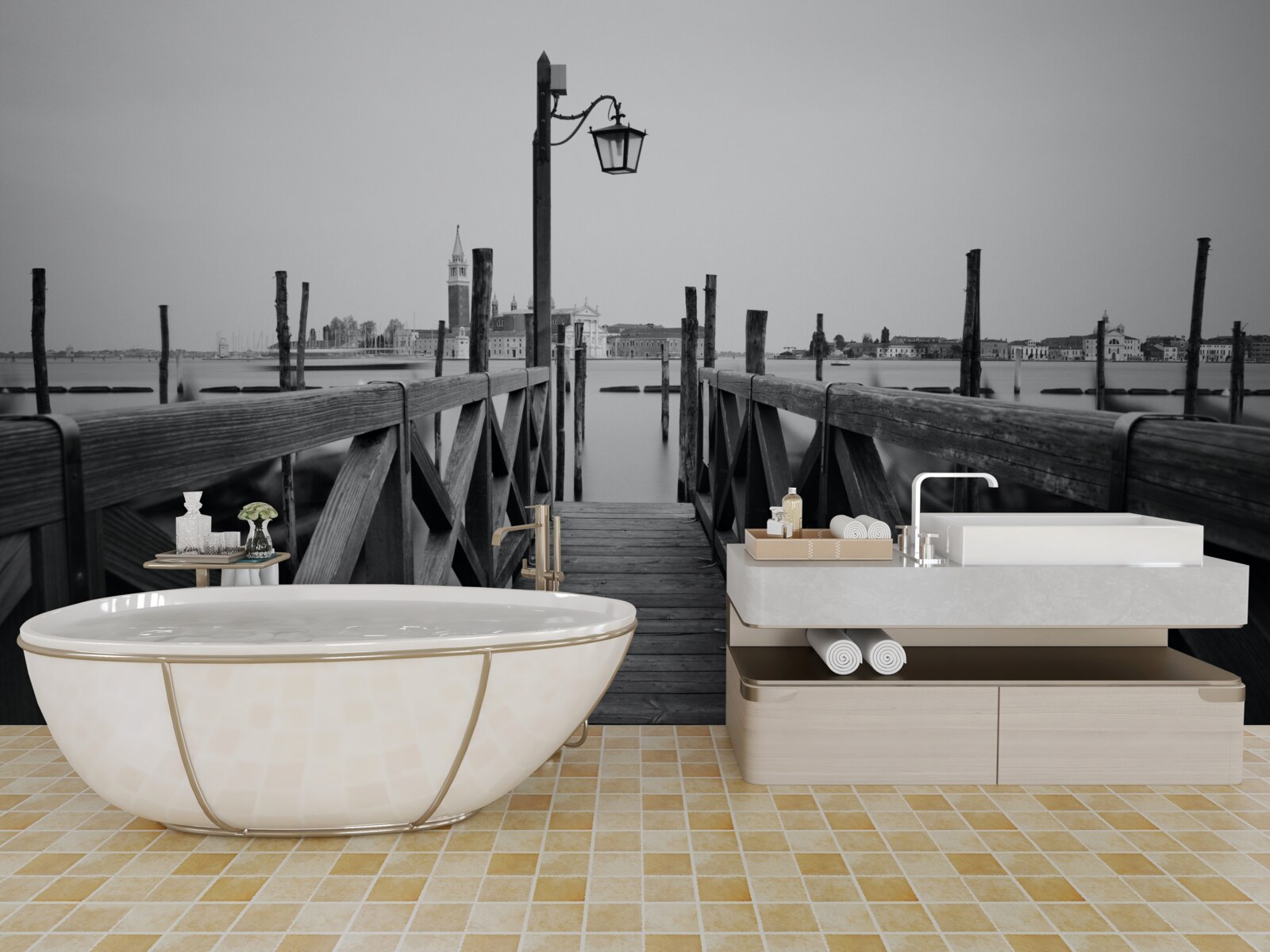 Papier peint talus en bois au bord de l'eau