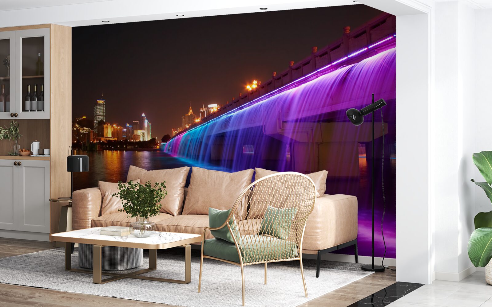 Papier peint éclairage de l'eau luminescente près du pont