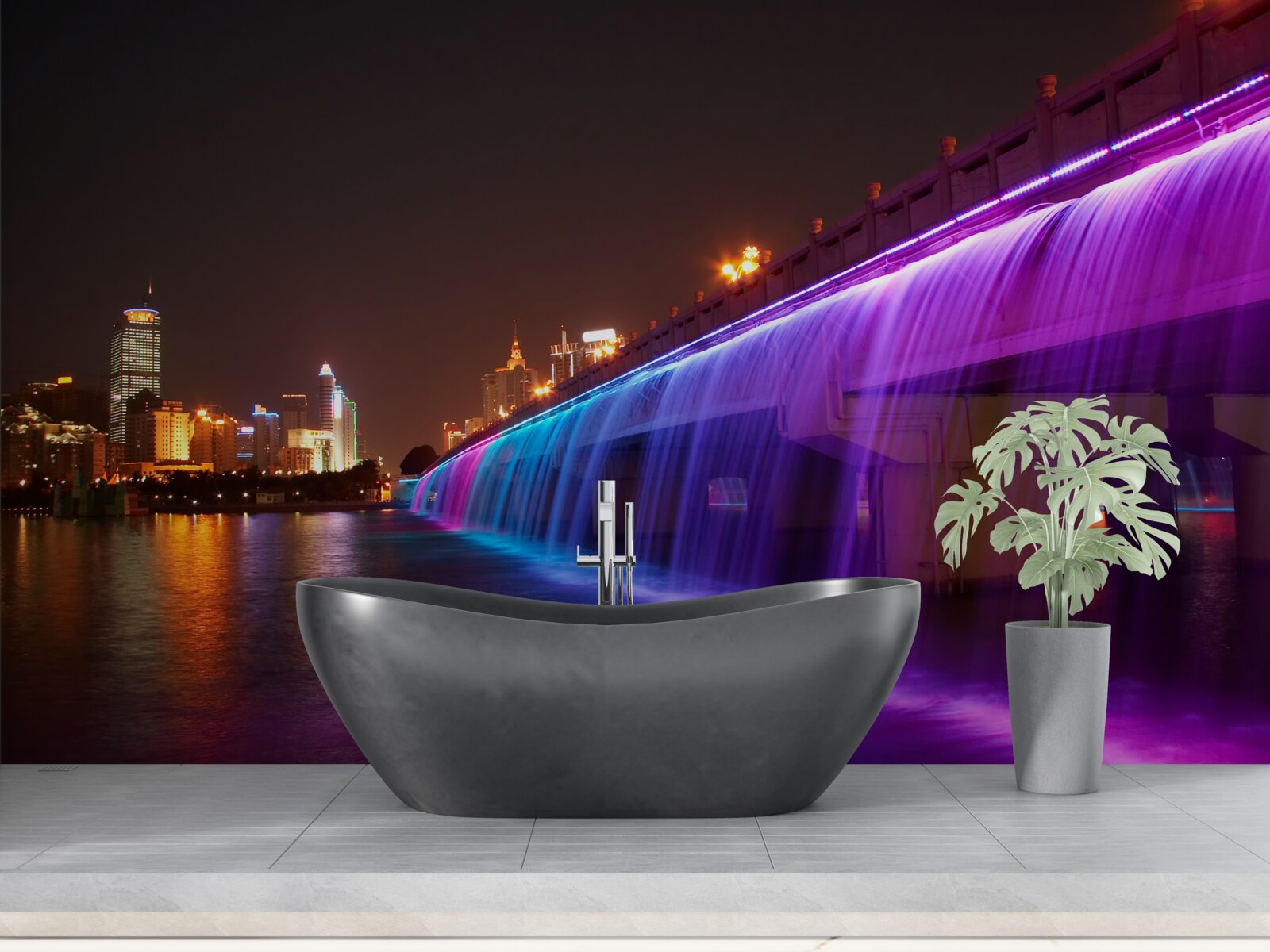 Papier peint éclairage de l'eau luminescente près du pont