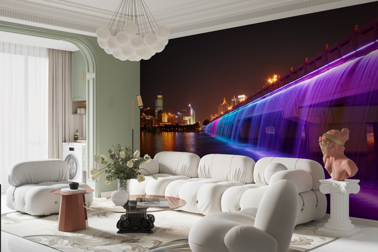 Papier peint éclairage de l'eau luminescente près du pont