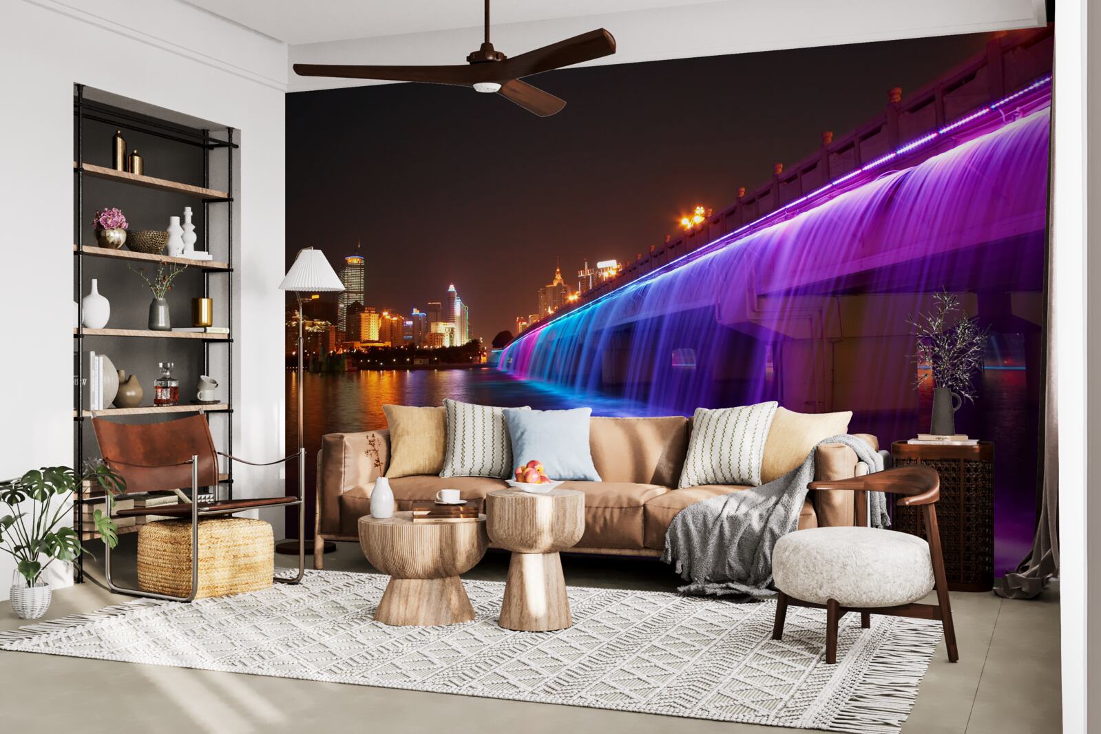 Papier peint éclairage de l'eau luminescente près du pont