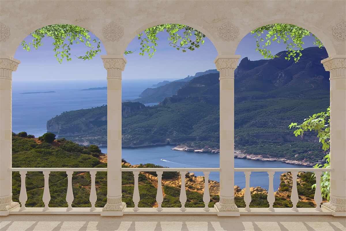 Papier peint vue du paysage depuis la terrasse