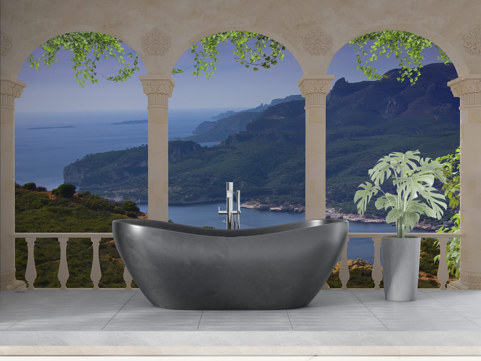 Papier peint vue du paysage depuis la terrasse