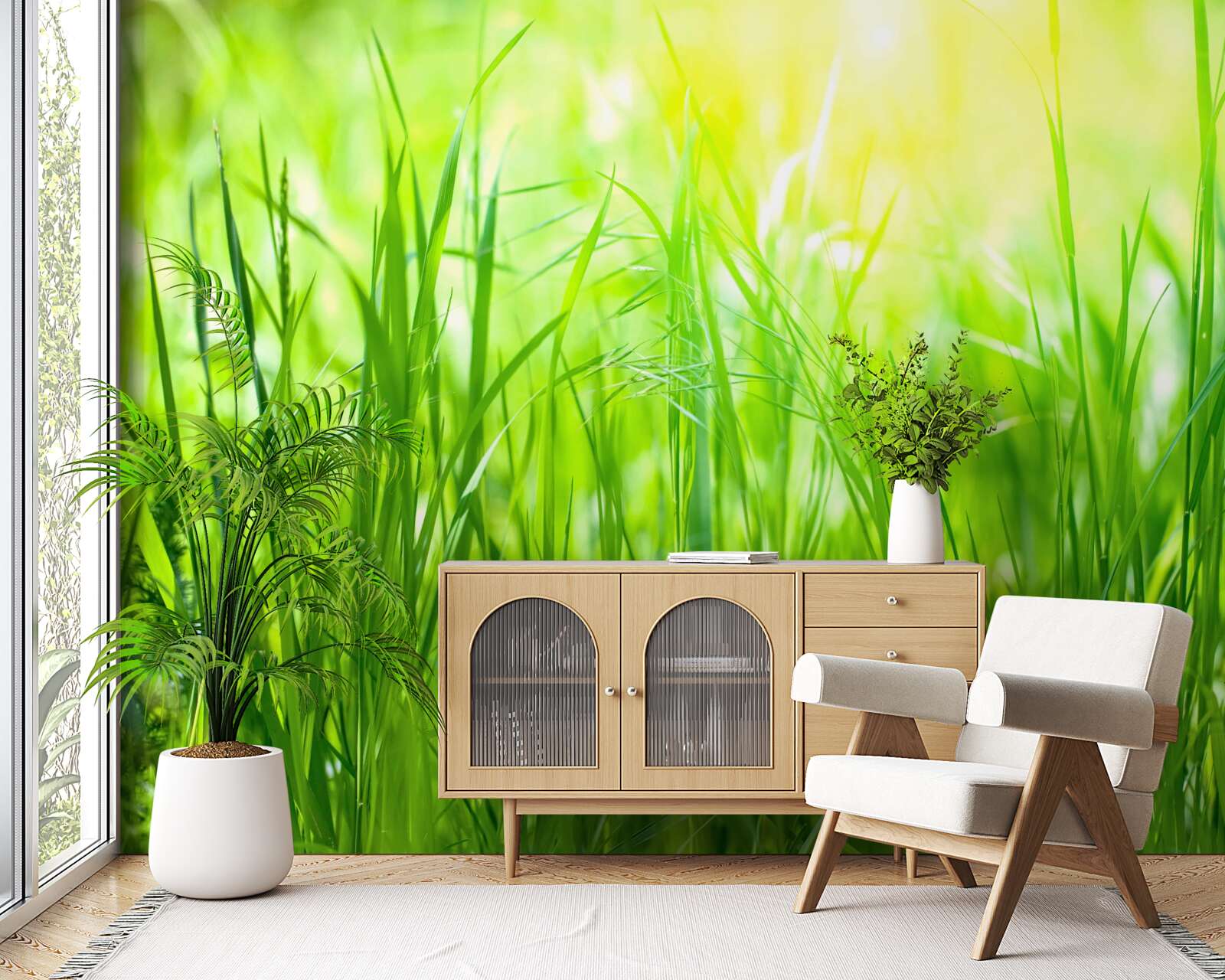 Papier peint la rosée du matin tombe dans la lumière du soleil