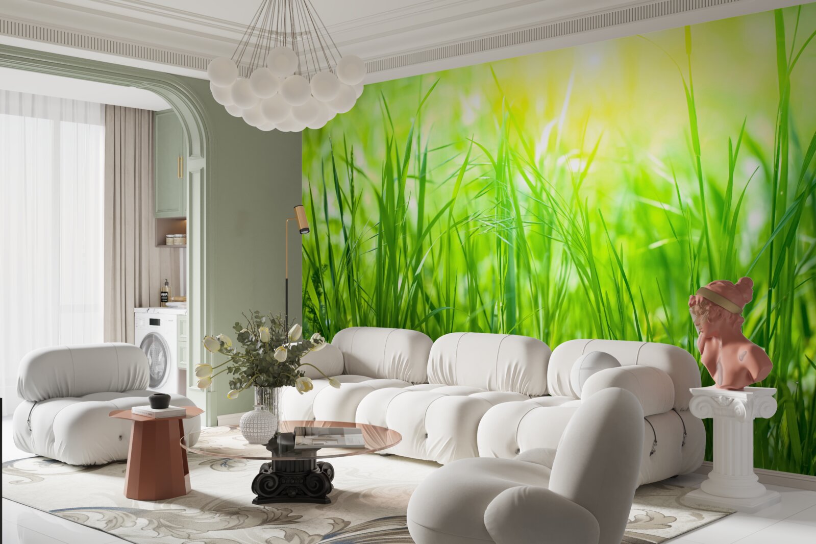 Papier peint la rosée du matin tombe dans la lumière du soleil