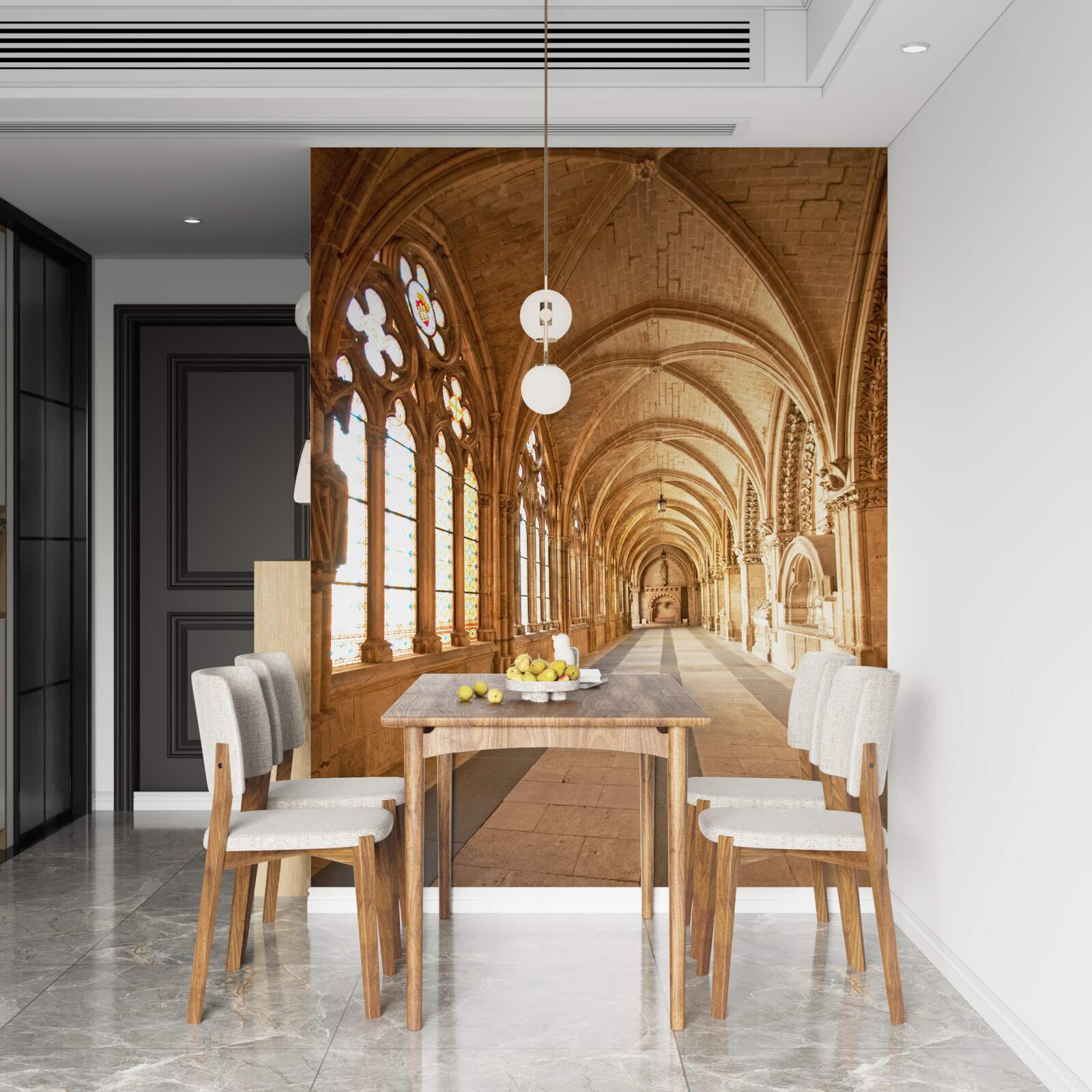 Papier peint voûtes anciennes en pierre avec vitraux