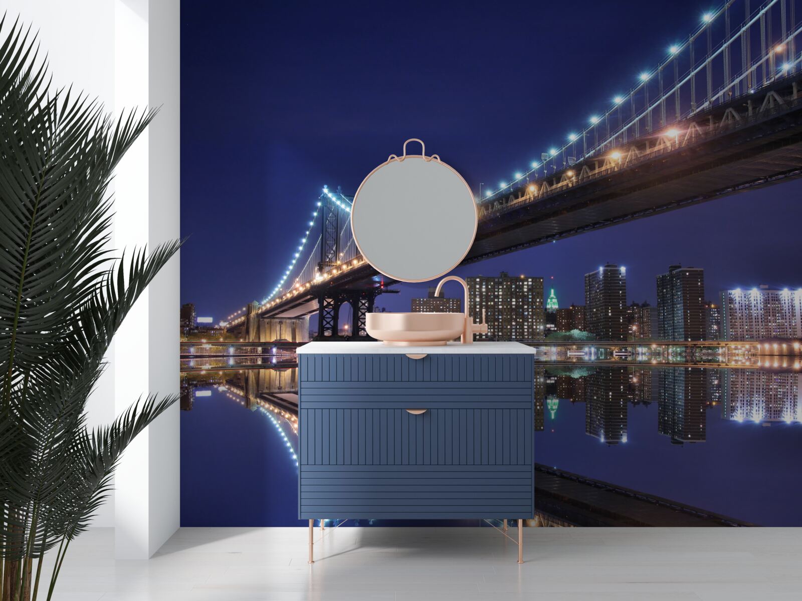 Papier peint reflet du pont de brooklyn dans l'eau