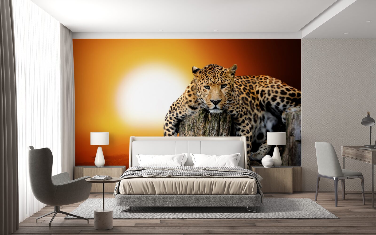 Papier peint léopard profitant du coucher de soleil