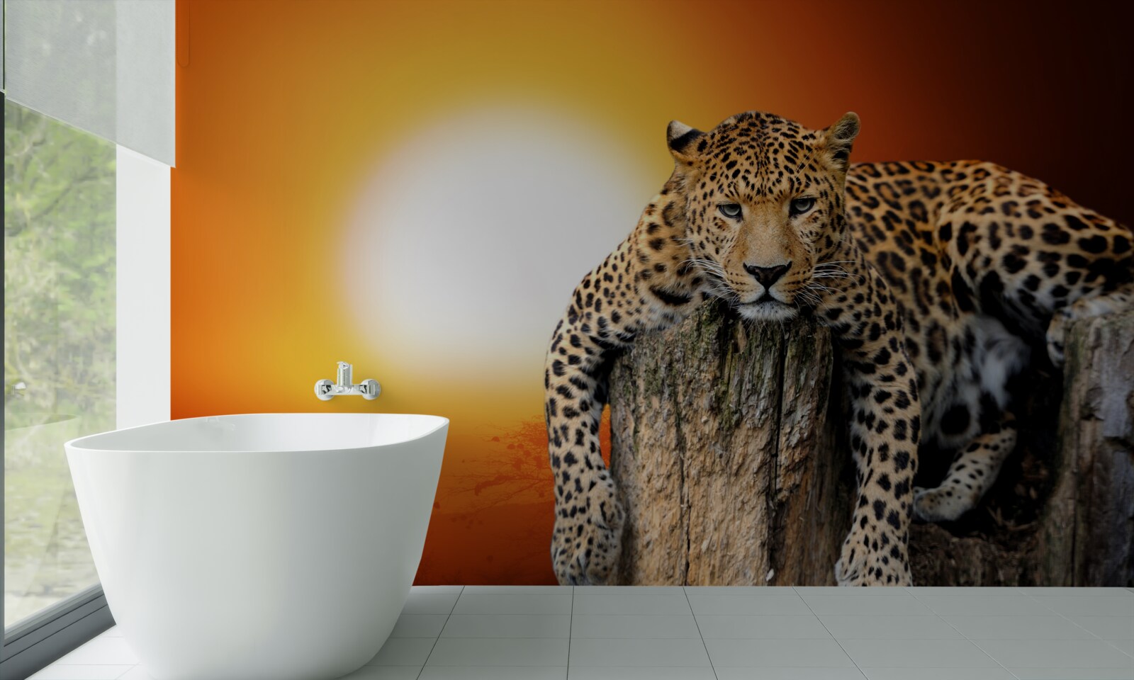 Papier peint léopard profitant du coucher de soleil