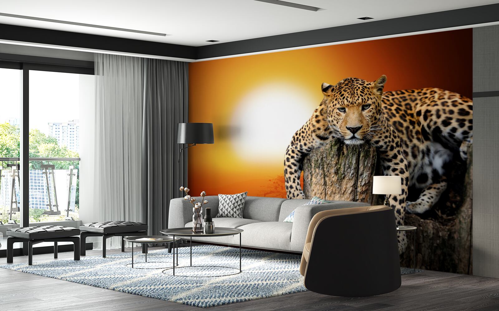 Papier peint léopard profitant du coucher de soleil