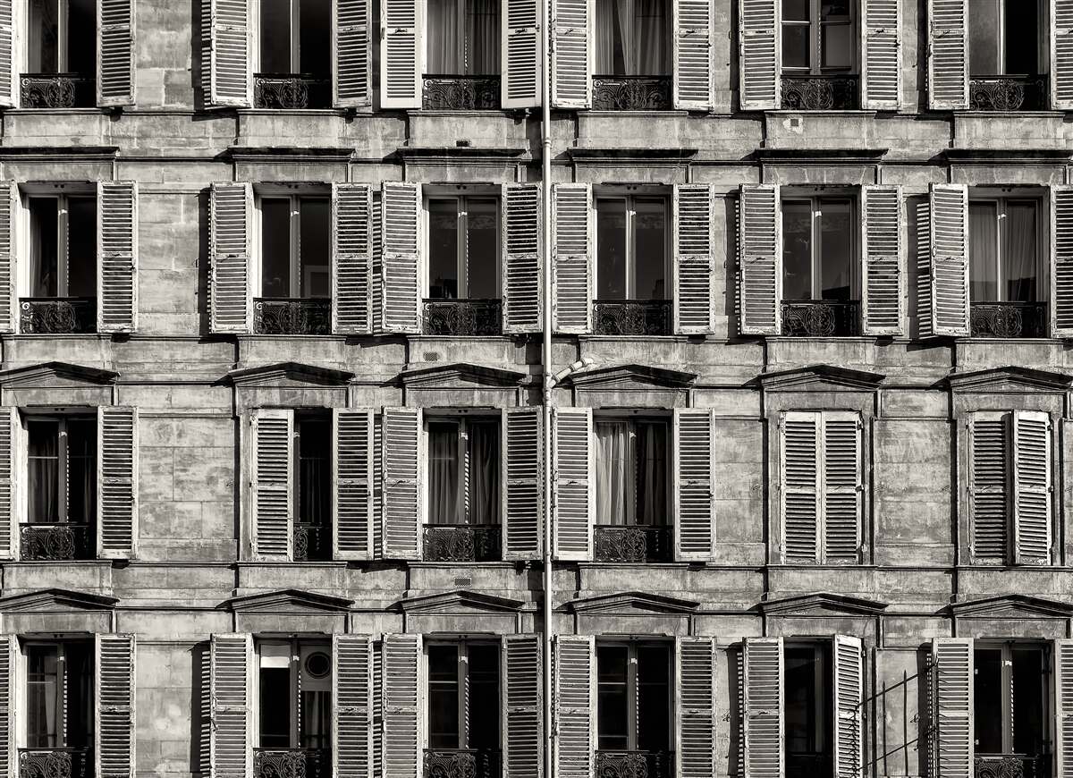 Papier peint ventilateurs de fenêtre dans une palette noire et blanche