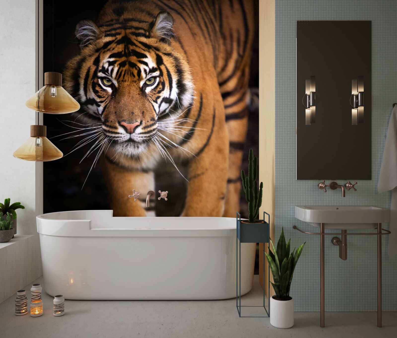 Papier peint tigre adulte sur la pointe des pieds