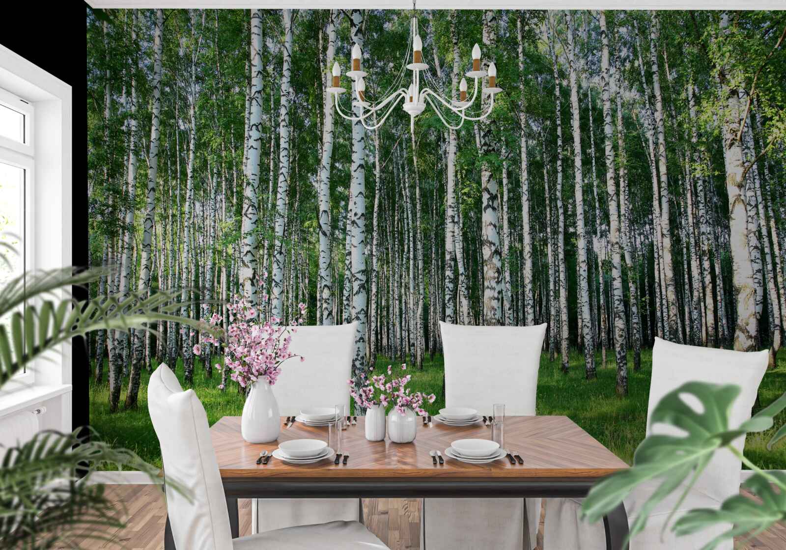 Papier peint les bouleaux élancés en décoration d'été