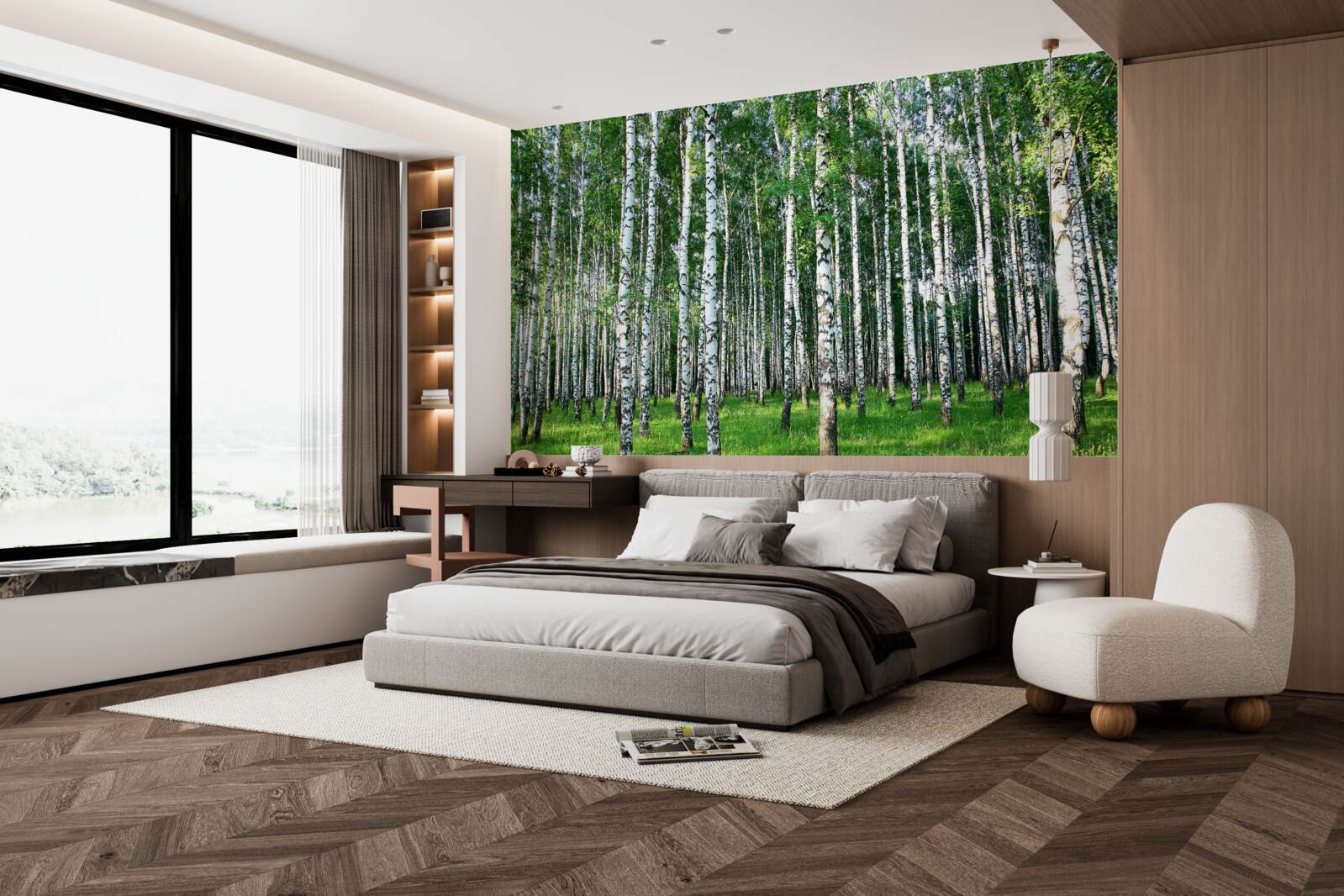 Papier peint les bouleaux élancés en décoration d'été