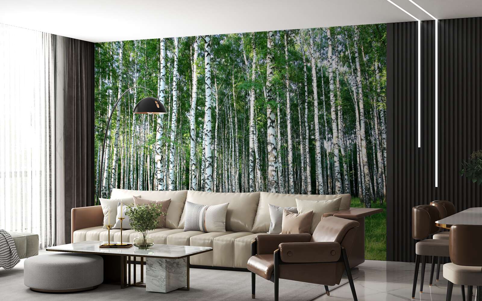 Papier peint les bouleaux élancés en décoration d'été