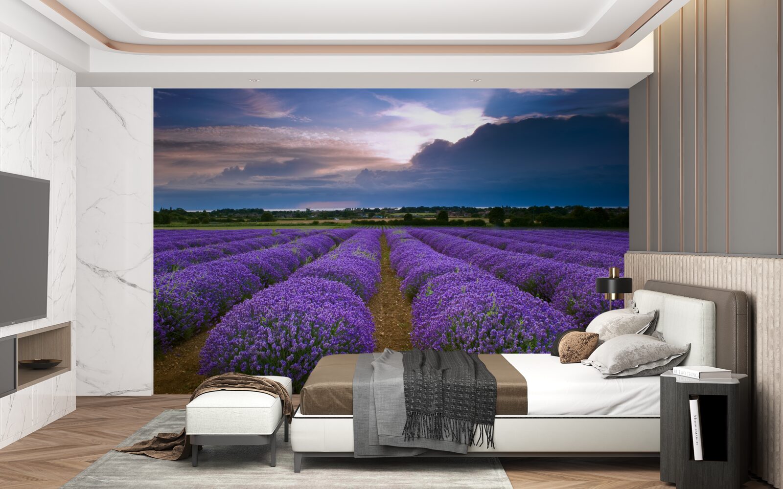 Papier peint des buissons de lavande odorante poussent dans les champs