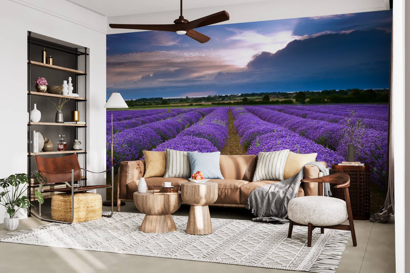 Papier peint des buissons de lavande odorante poussent dans les champs