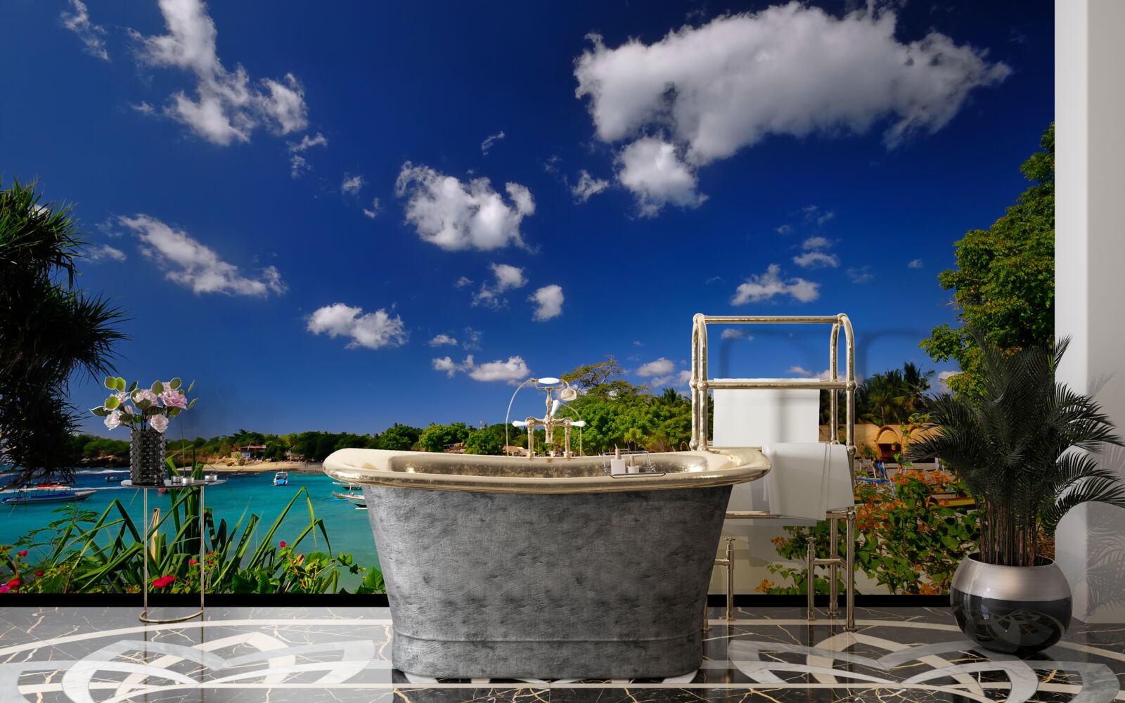 Papier peint côte estivale paisible de l'île