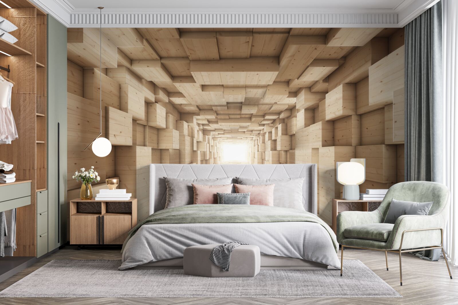 Papier peint tunnel en retrait, peint dans des tons bruns