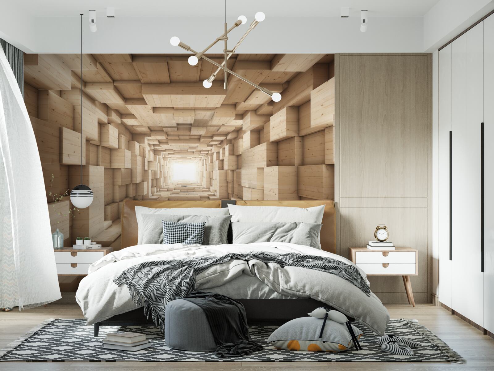 Papier peint tunnel en retrait, peint dans des tons bruns