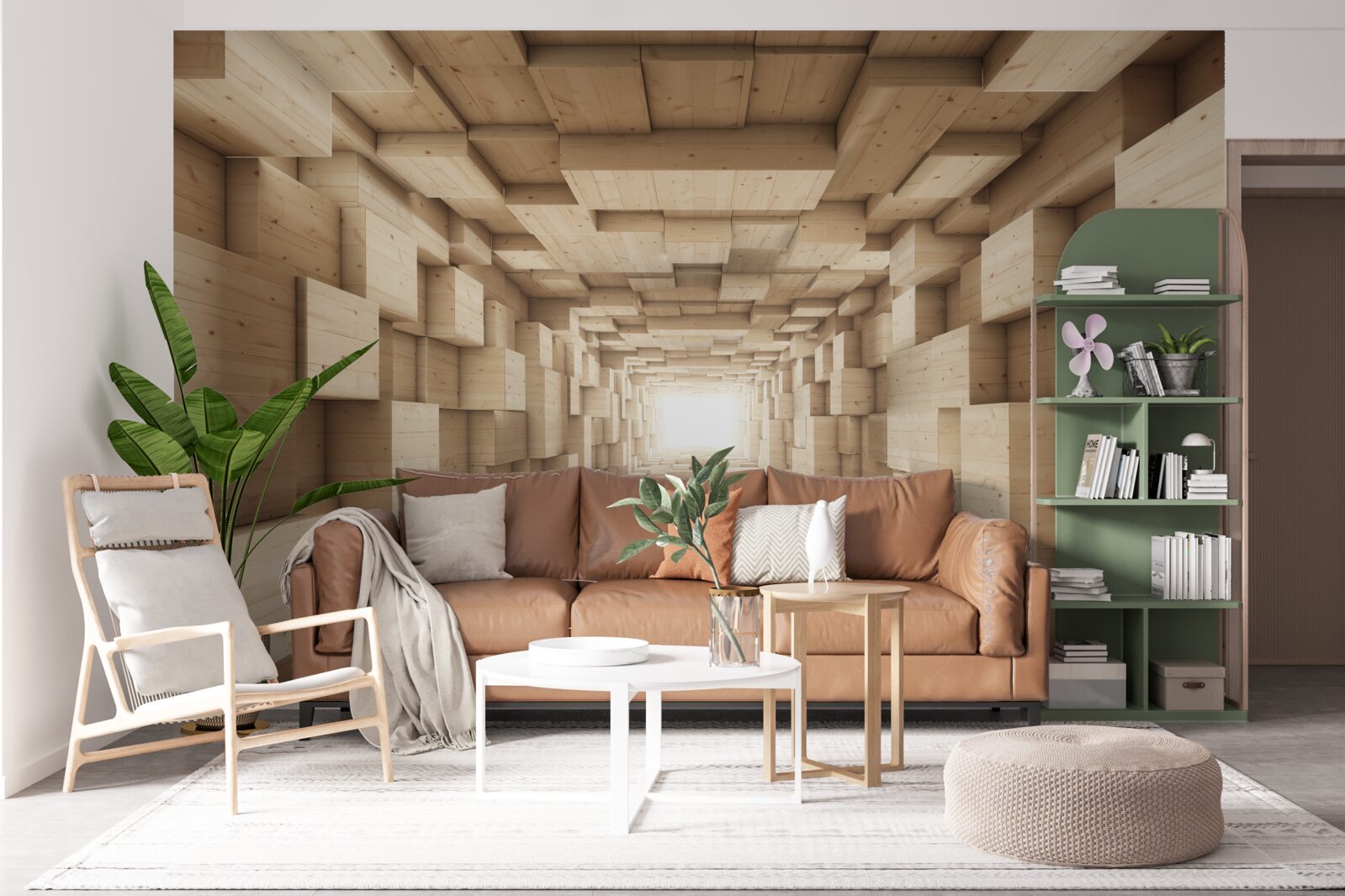 Papier peint tunnel en retrait, peint dans des tons bruns