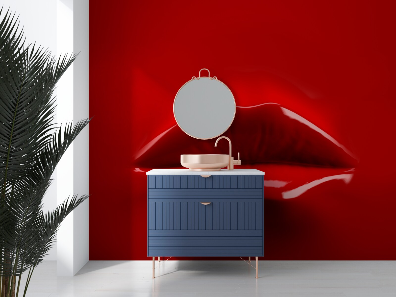 Papier peint les lèvres rouges et pulpeuses se détachent sur un fond rouge