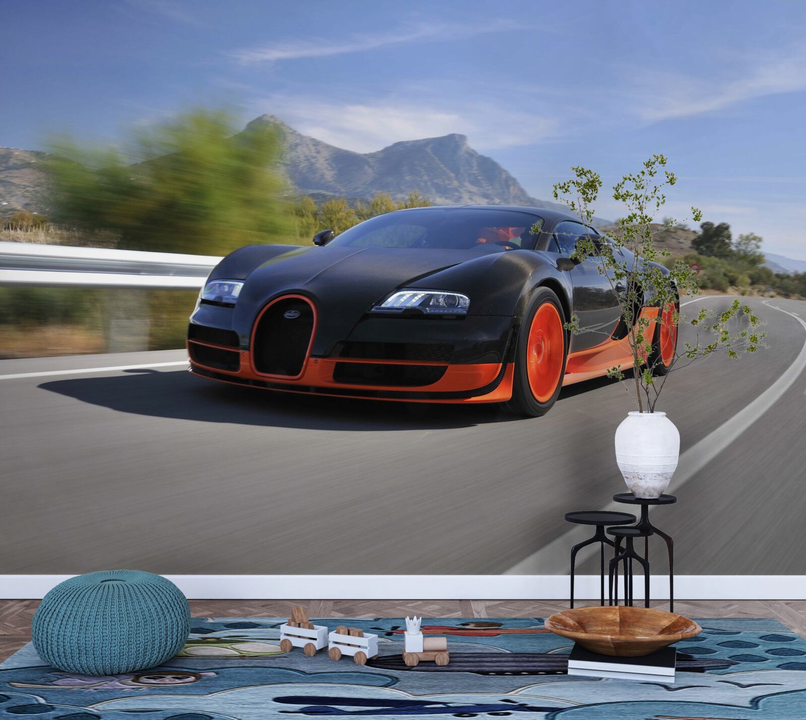 Papier peint voiture de course sur la route