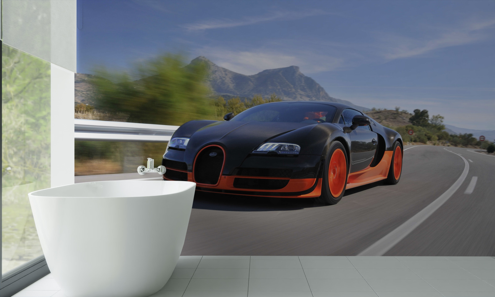 Papier peint voiture de course sur la route