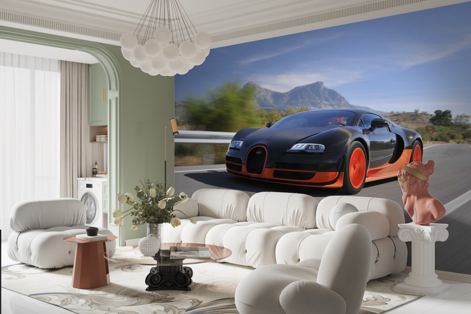 Papier peint voiture de course sur la route