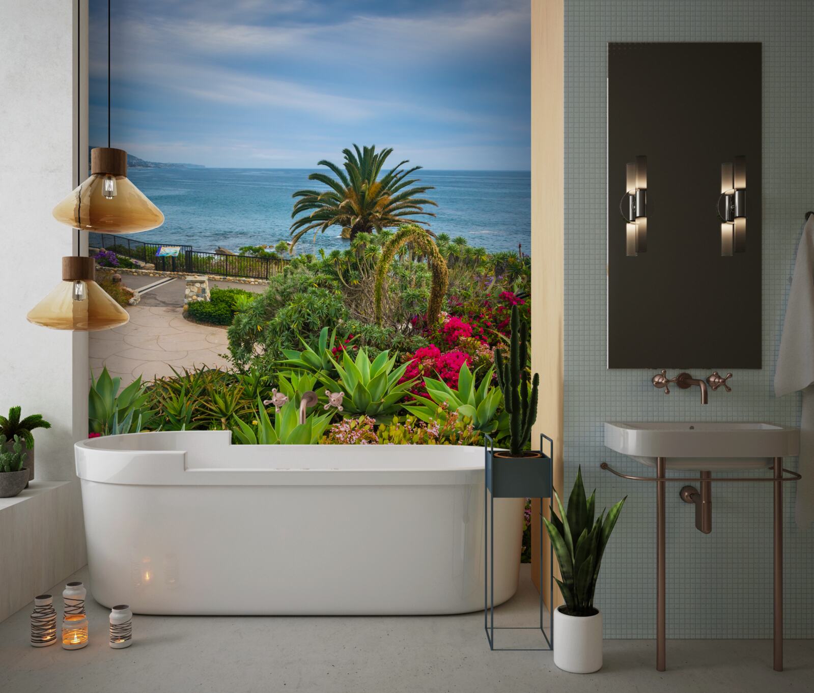 Papier peint la verdure pousse près du bord de l'océan