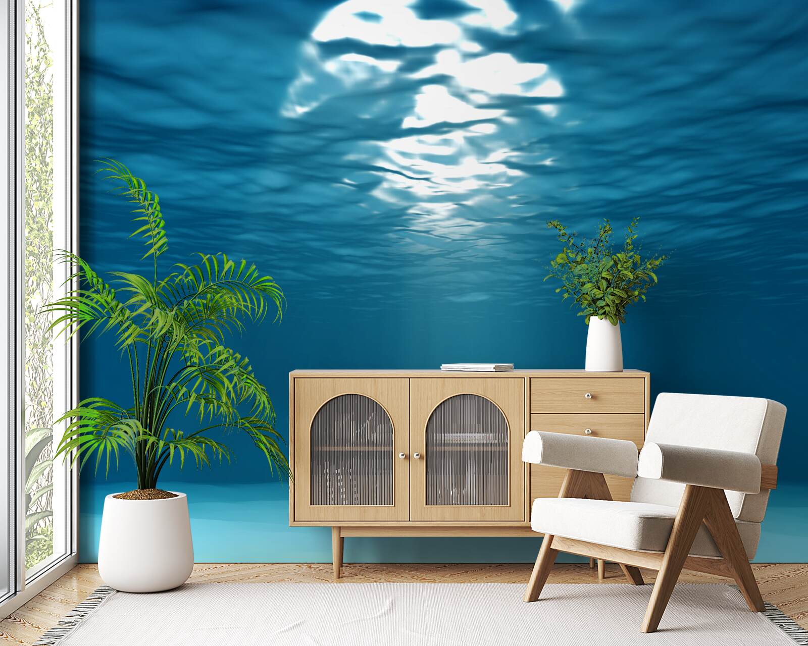 Papier peint les rayons du soleil pénètrent dans les profondeurs de l'eau