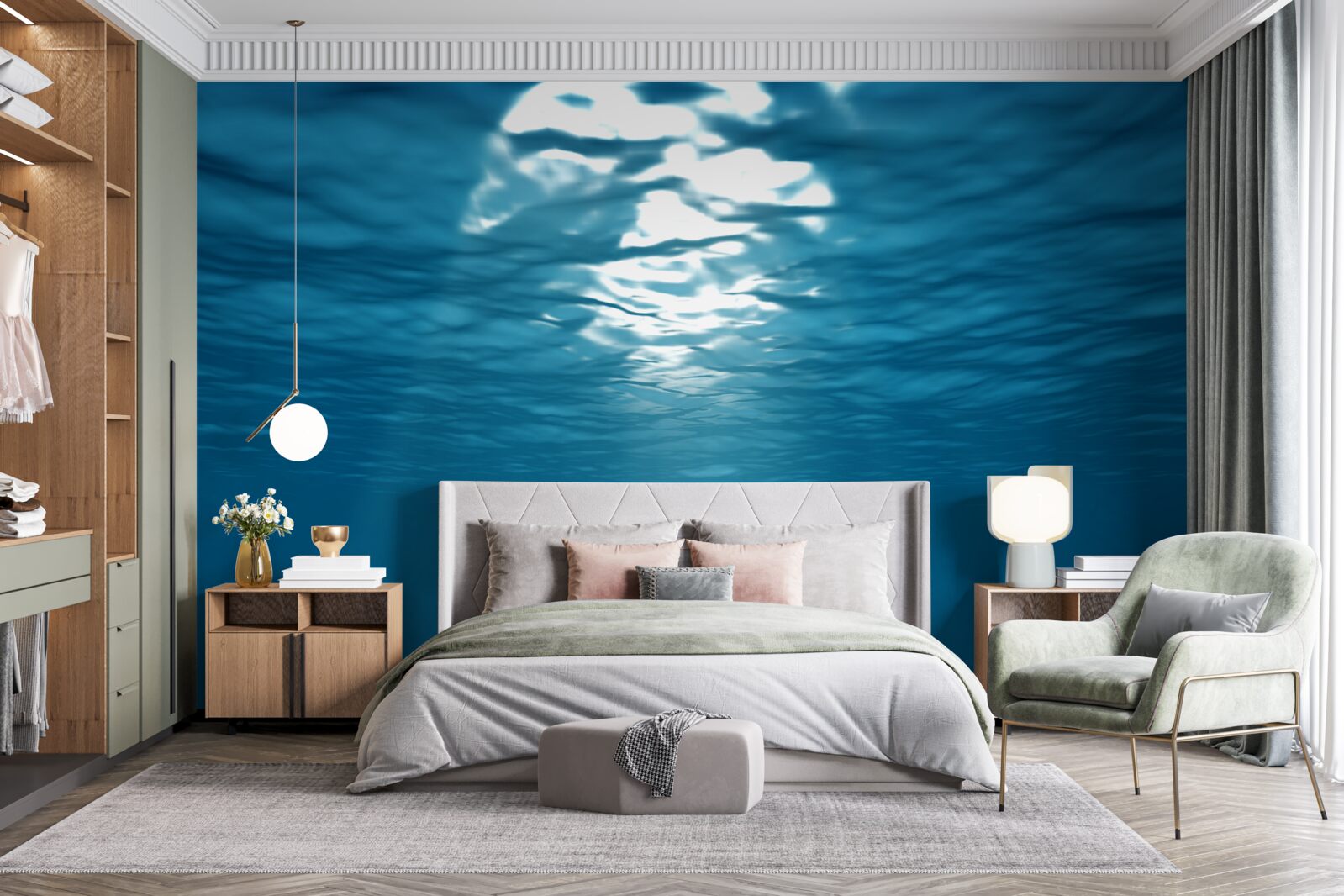 Papier peint les rayons du soleil pénètrent dans les profondeurs de l'eau