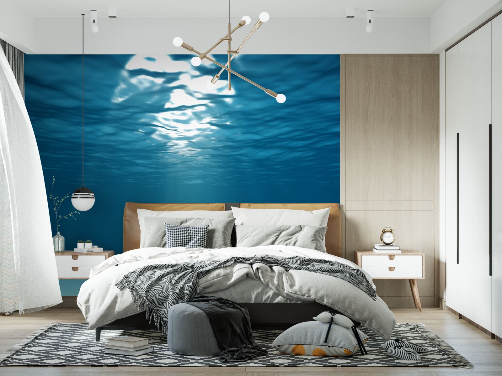 Papier peint les rayons du soleil pénètrent dans les profondeurs de l'eau